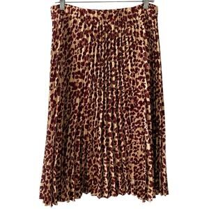 H&M Accordion Pleated Midi Skirt 12 Printed Maroon Gold Shimmer Elastic Waist